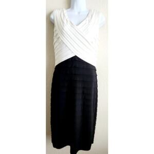 Adrianna Papell White Black Color Block Sleeveless Dress 14 Lightweight Stretch